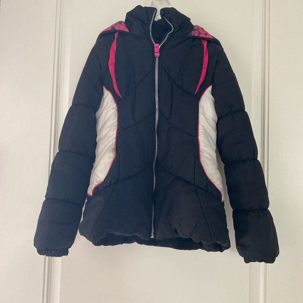 Girls' Black and Pink Puffer Jacket